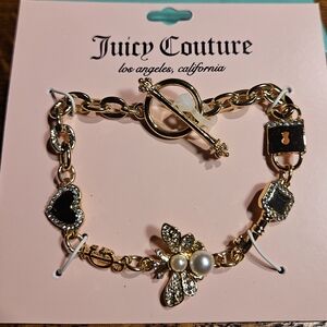 Juicy Couture Gold Tone Lock, Key, Bee, Heart & JC Charm Bracelet NWT
